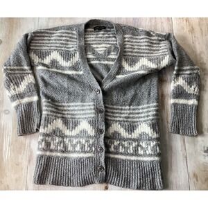 Banana Republic Wool Blend Aztec Gray And White Cardigan Sweater Women's Large P